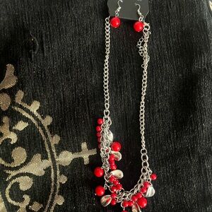 Paparazzi Vibrant Red and Silver Necklace Set